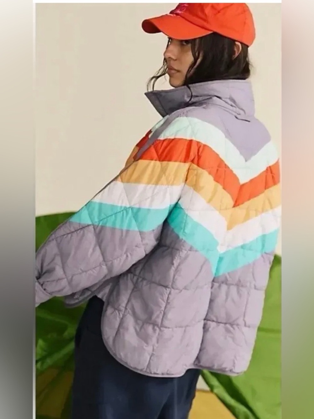 Free People FP Movement Pippa Packable Puffer Steel Peach Chevron NWT L